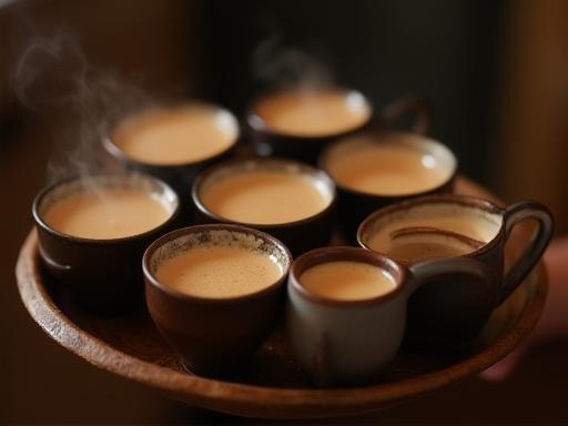 Multiple cups of tea being served on a tray